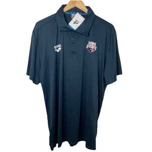 NWT Arena USA Swimming Logo Blue Short Sleeve Tech Polo Lightweight Men’s XXL